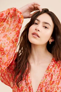 BHLDN Emmy Long-Sleeve V-Neck Tiered Mini Dress