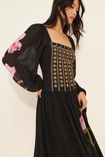 FARM Rio Floral Long Sleeve Midi Dress