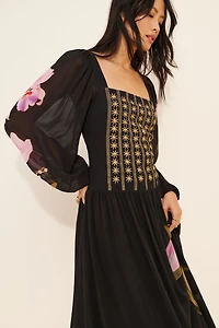 FARM Rio Floral Long Sleeve Midi Dress