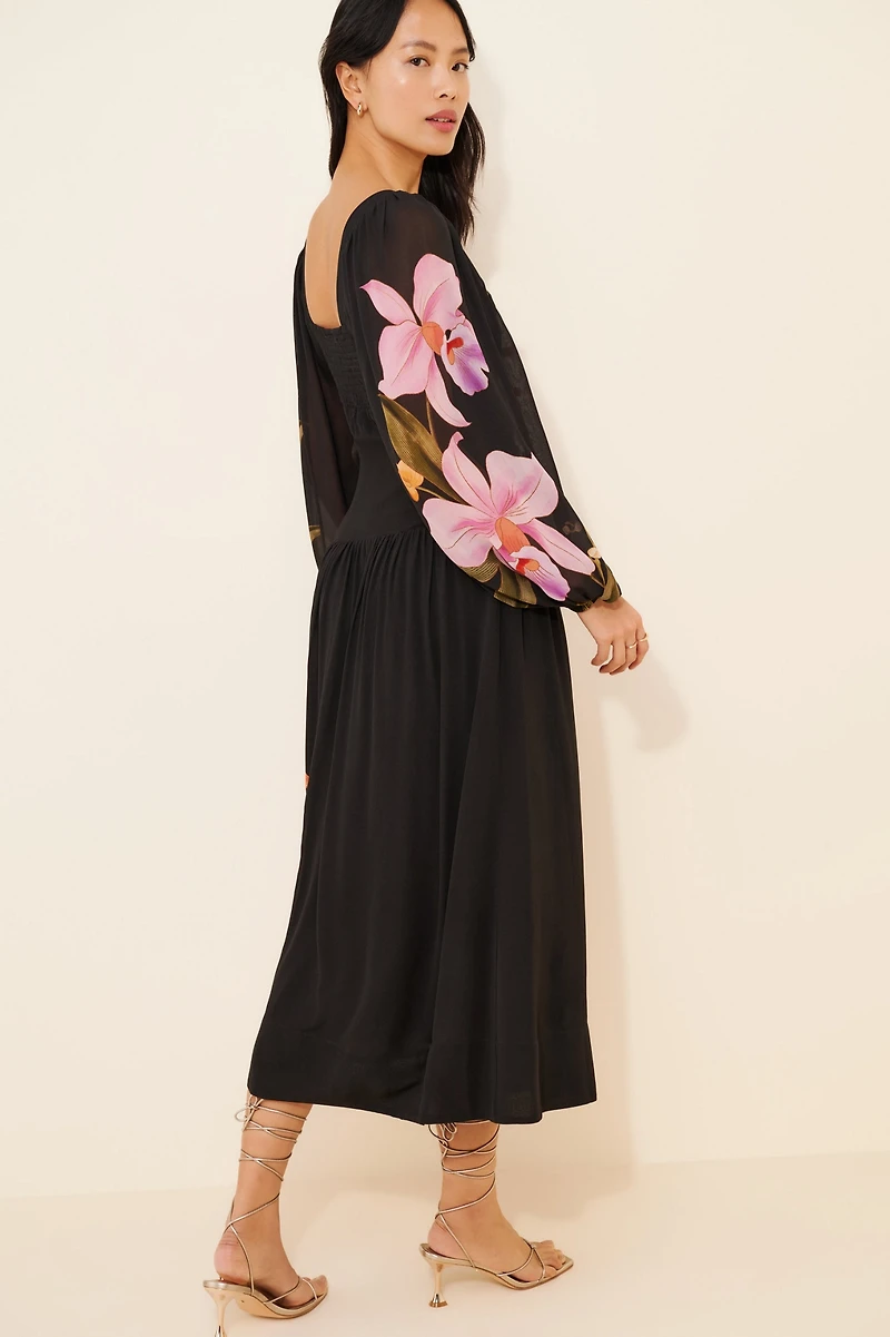 FARM Rio Floral Long Sleeve Midi Dress