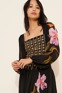 FARM Rio Floral Long Sleeve Midi Dress