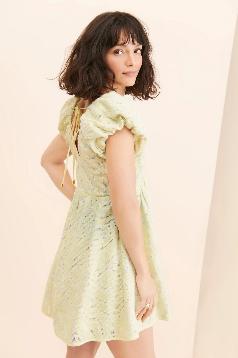 Deep-V Puff-Sleeve Dress