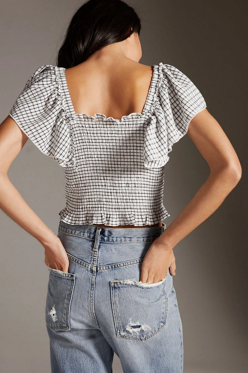 Maeve Crinkle Gingham Smocked Top