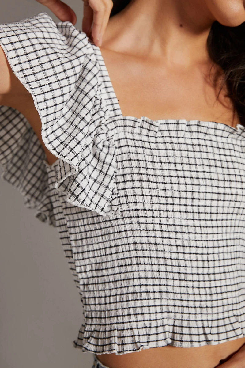 Maeve Crinkle Gingham Smocked Top