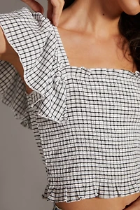 Maeve Crinkle Gingham Smocked Top