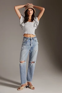 Maeve Crinkle Gingham Smocked Top