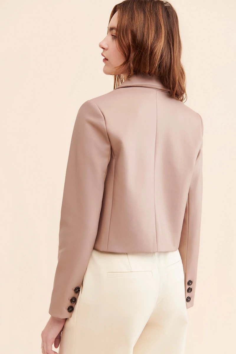 Maeve Cropped Vegan Leather Blazer