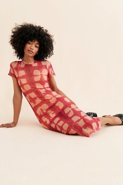 Porridge Abstract Printed Mesh Midi Dress