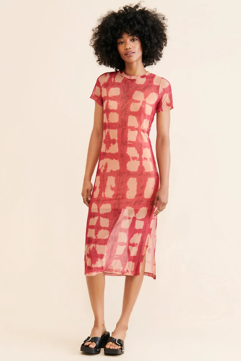 Porridge Abstract Printed Mesh Midi Dress