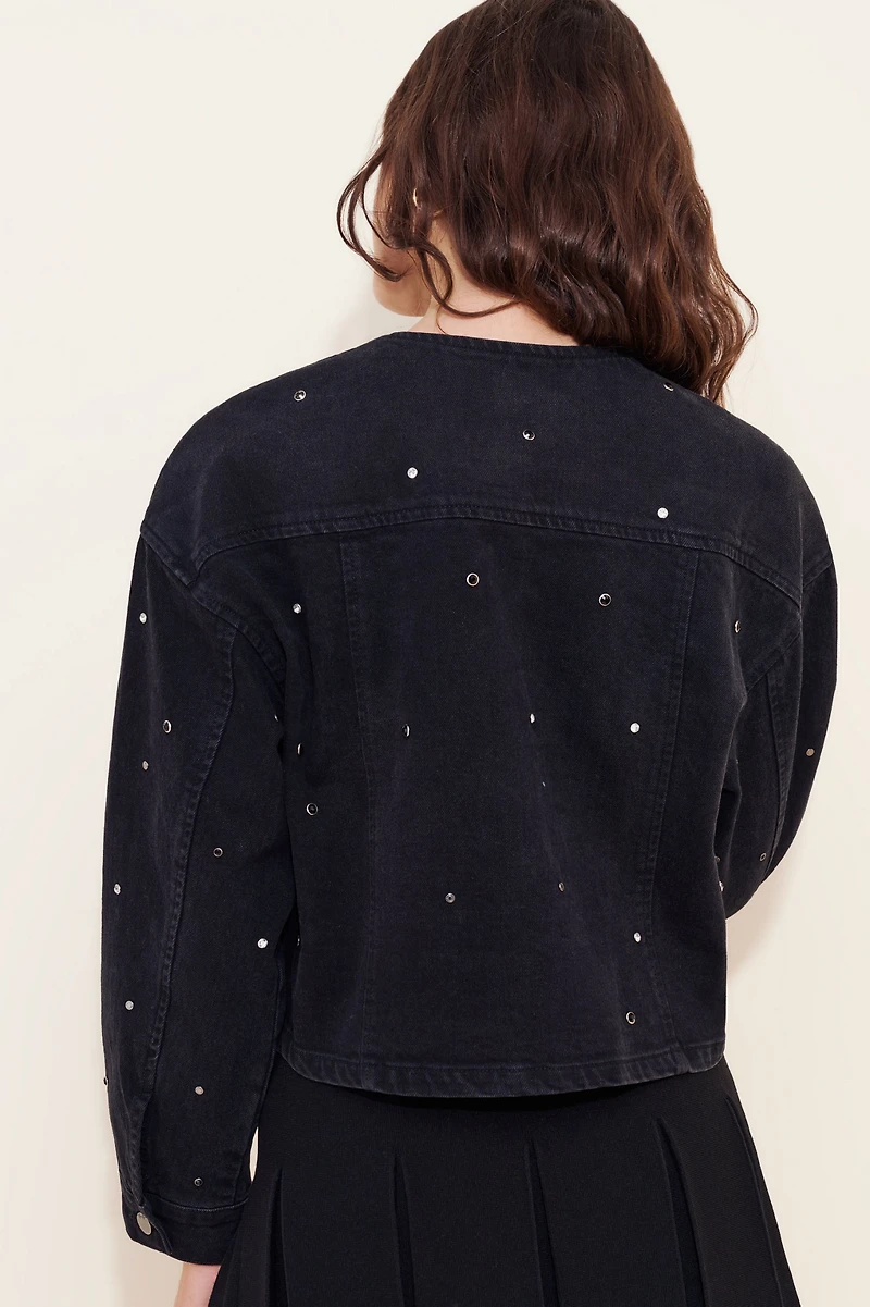 Habitual Collarless Crop Grommet Jacket