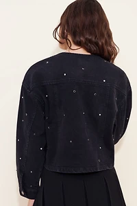 Habitual Collarless Crop Grommet Jacket