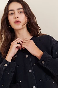 Habitual Collarless Crop Grommet Jacket