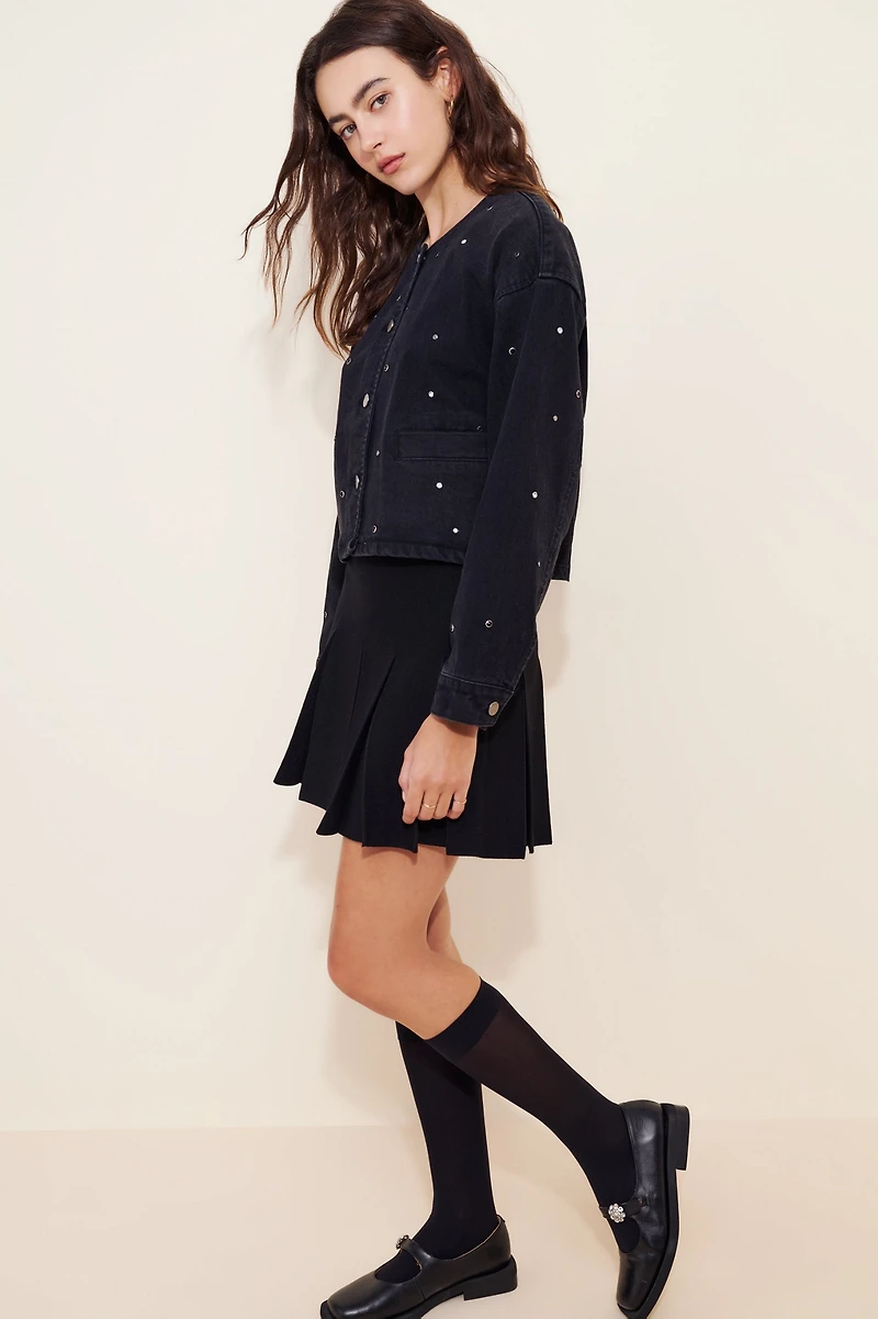 Habitual Collarless Crop Grommet Jacket