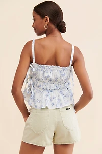 Summer Away Floral Linen Ruched Top