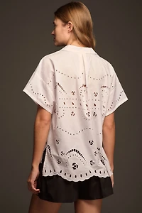Maeve Short-Sleeve Boxy Eyelet Popover Blouse