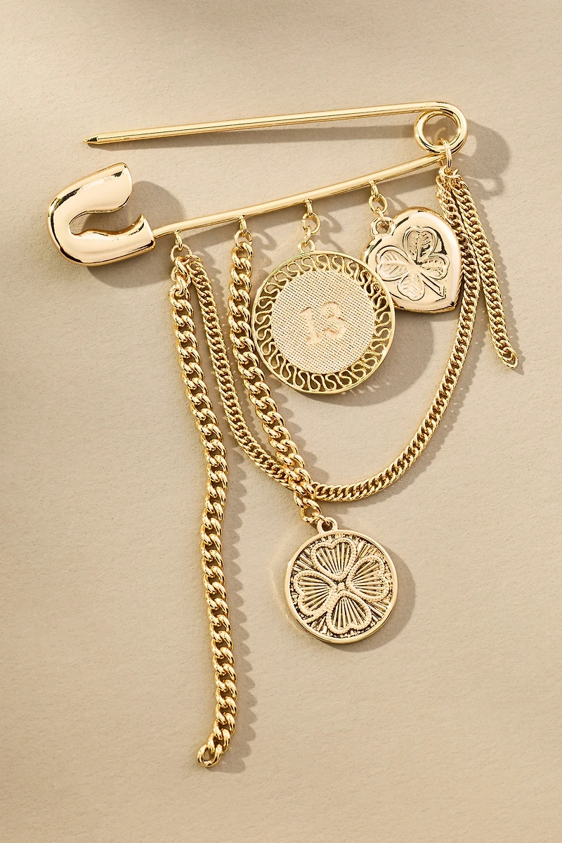 Safety Pin Charm Brooch