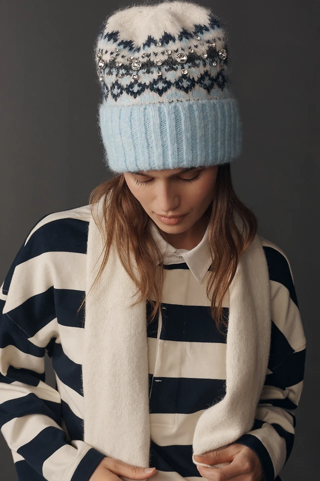 By Anthropologie Embellished Fairisle Beanie | The Summit display picture 1