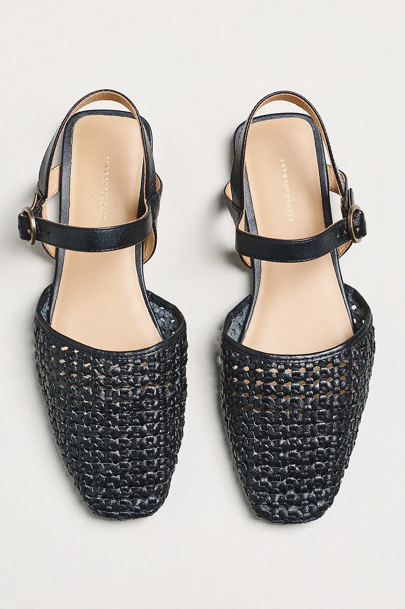 By Anthropologie Woven Leather Ankle Strap Sandals