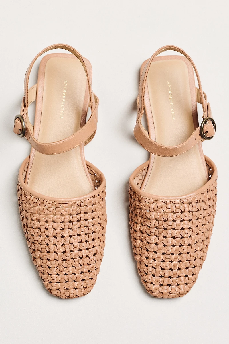 By Anthropologie Woven Leather Ankle Strap Sandals