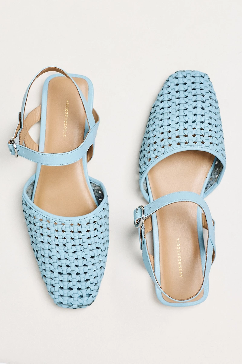 By Anthropologie Woven Leather Ankle Strap Sandals
