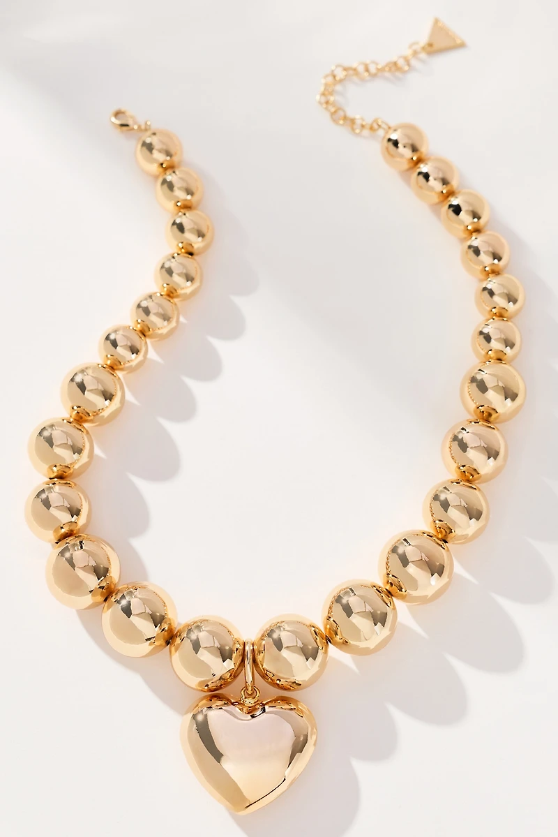 Chunky Ball-Beaded Heart Necklace
