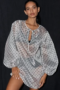 Mare Mare Sheer Puff-Sleeve Mini Dress