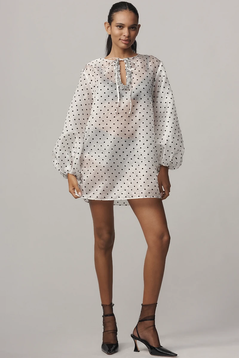Mare Mare Sheer Puff-Sleeve Mini Dress