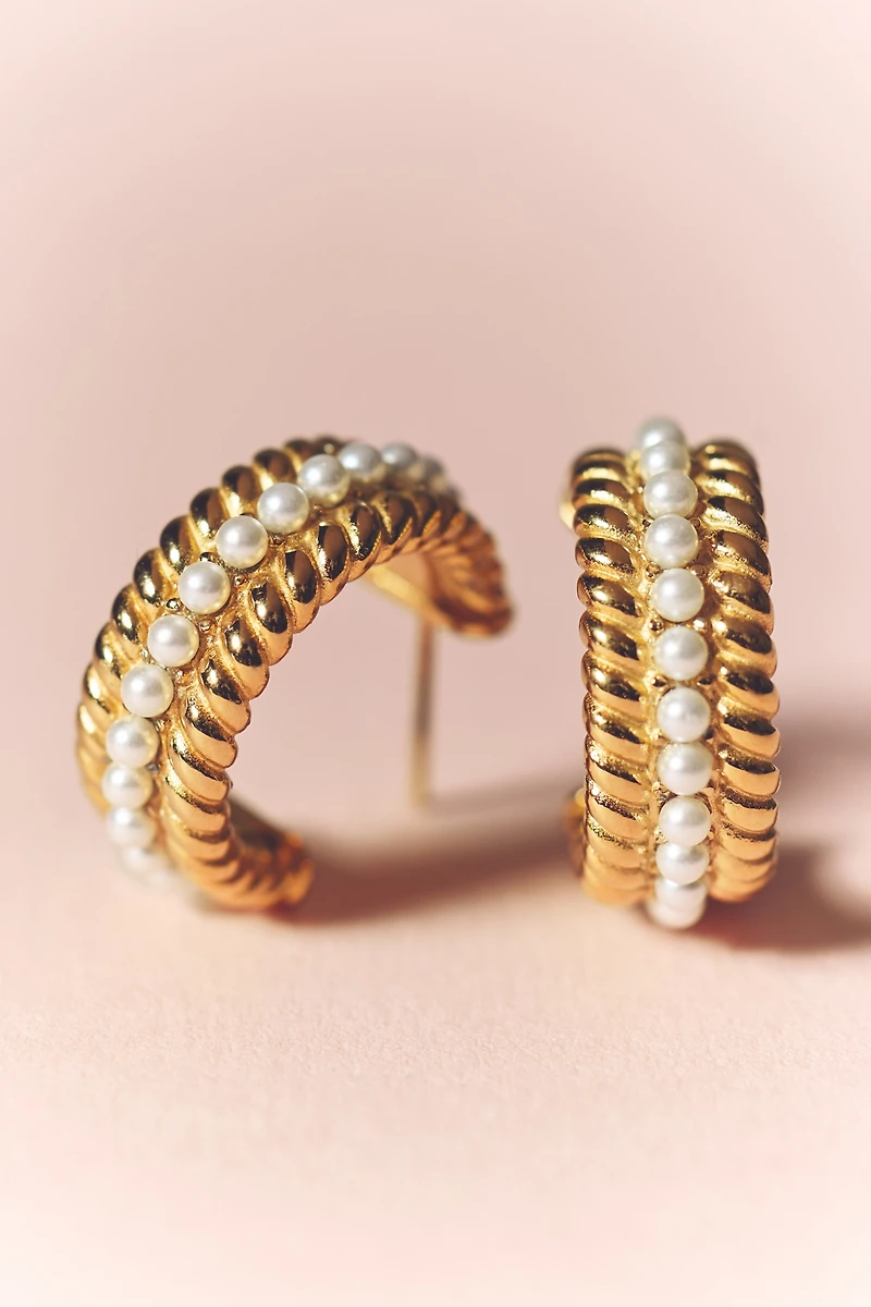 Braided Pearl Hoop Earrings