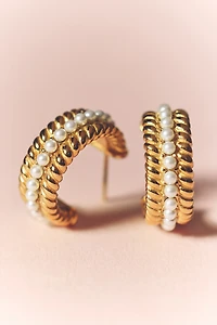 Braided Pearl Hoop Earrings