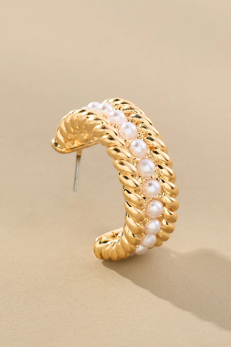 Braided Pearl Hoop Earrings