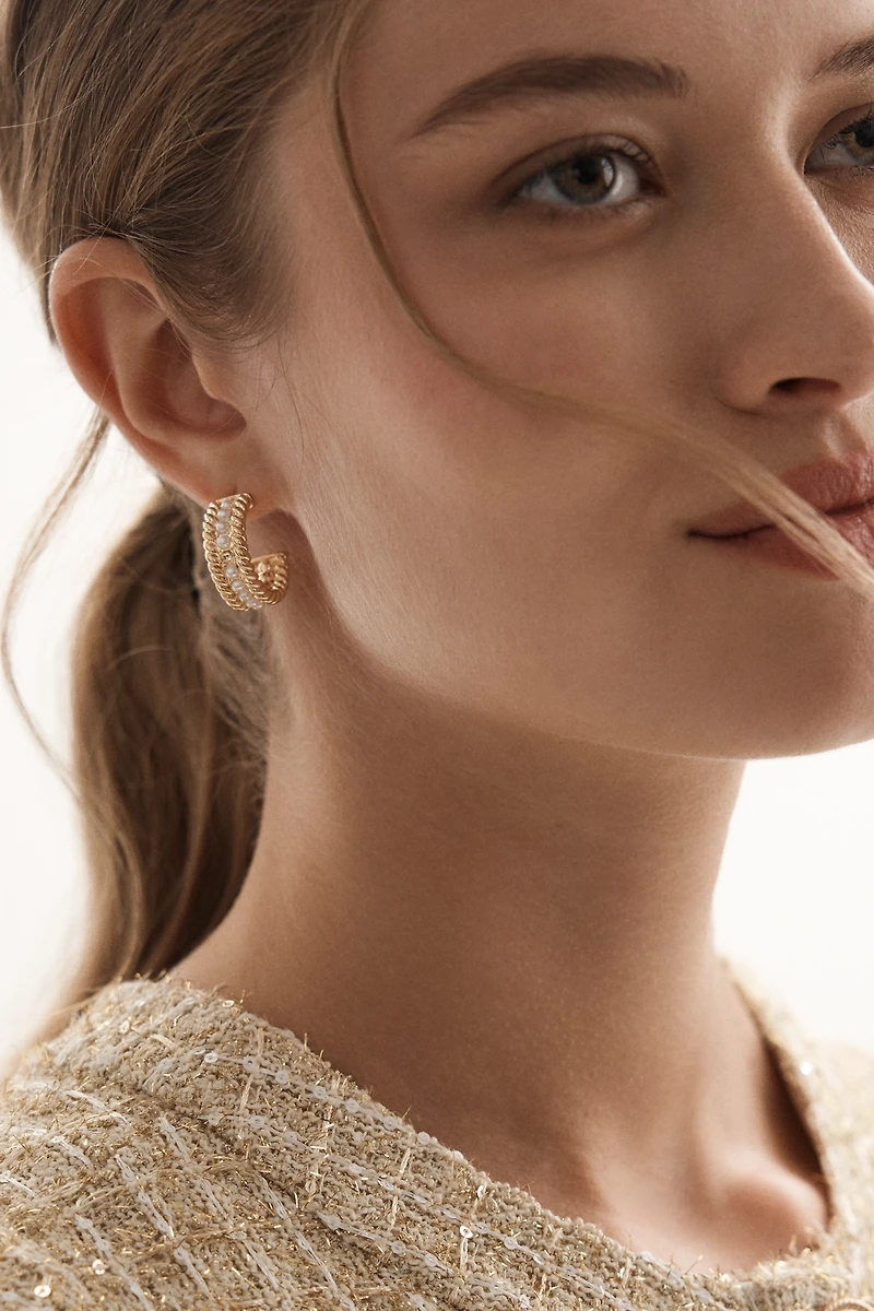 Braided Pearl Hoop Earrings
