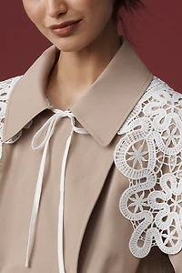 By Anthropologie Tie-Front Lace Cutwork Cape