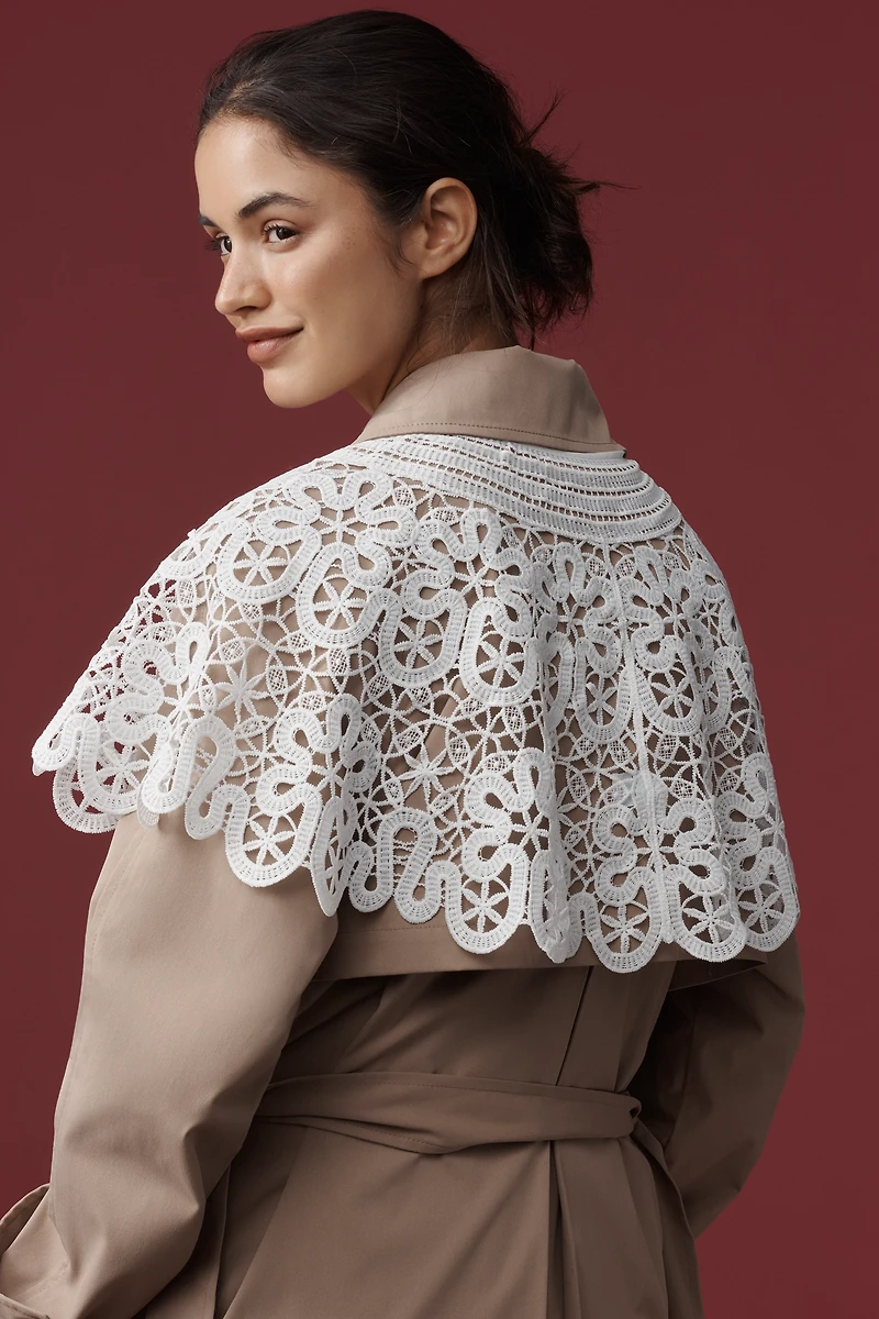 By Anthropologie Tie-Front Lace Cutwork Cape