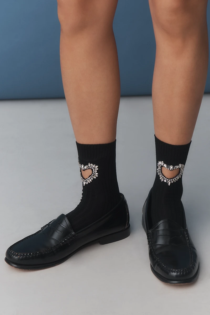 High Heel Jungle Gem Crystal Heart Crew Socks