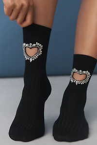 High Heel Jungle Gem Crystal Heart Crew Socks