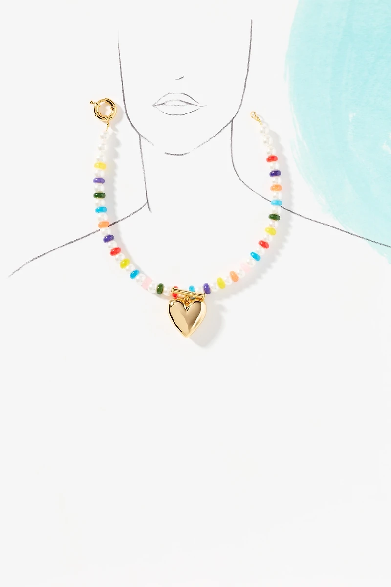 Timeless Pearly Beaded Heart Pendant Necklace