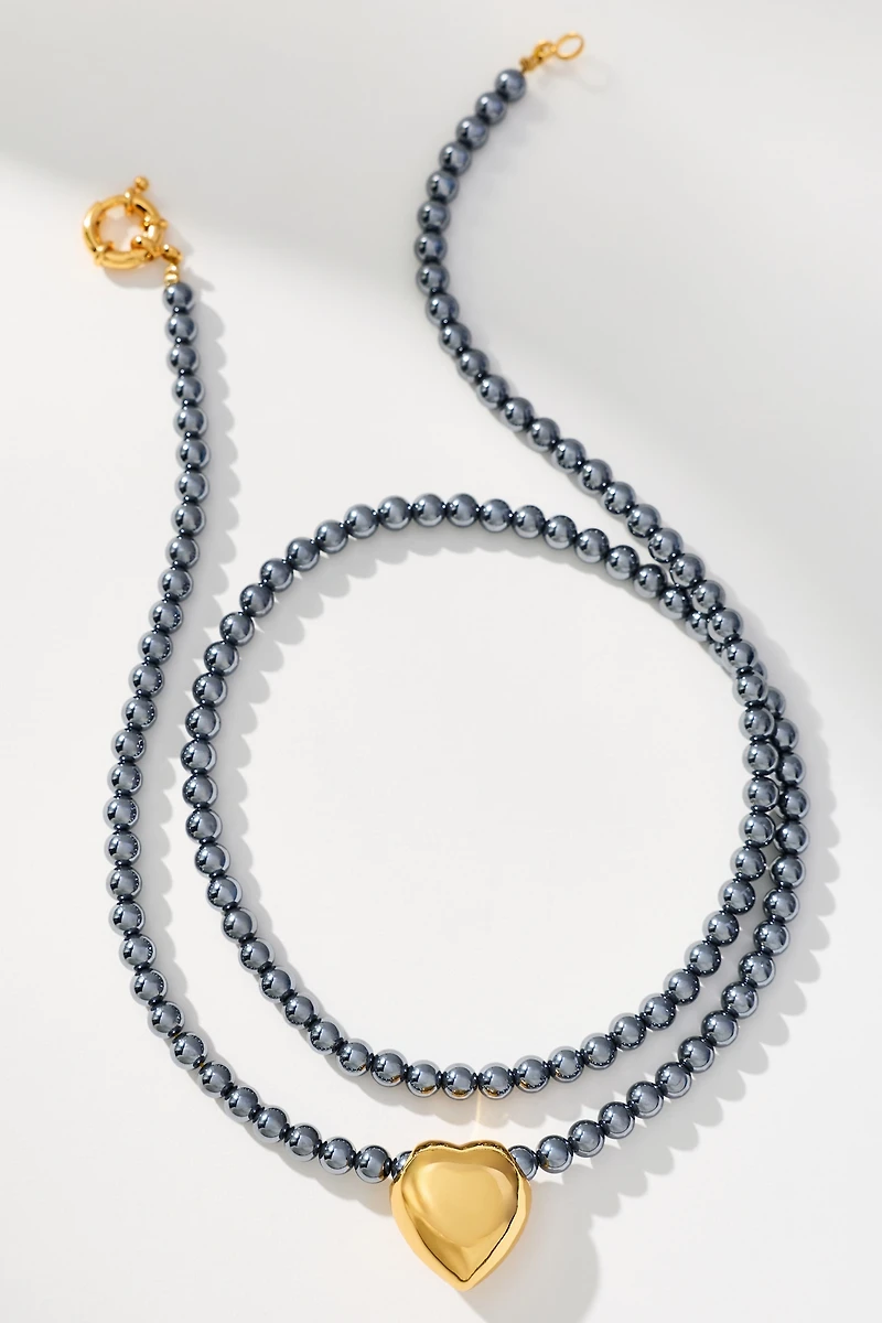 Timeless Pearly Heart Pendant Wrap Necklace
