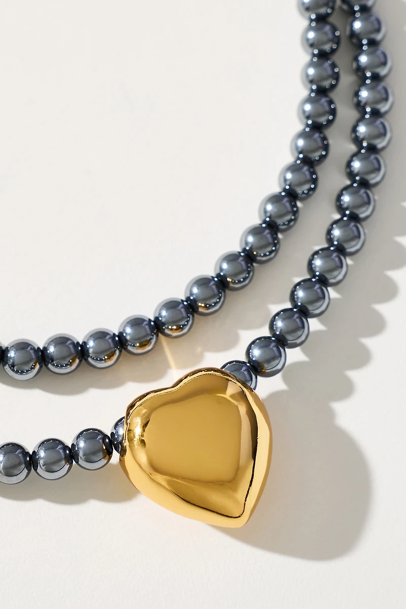 Timeless Pearly Heart Pendant Wrap Necklace