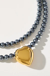 Timeless Pearly Heart Pendant Wrap Necklace
