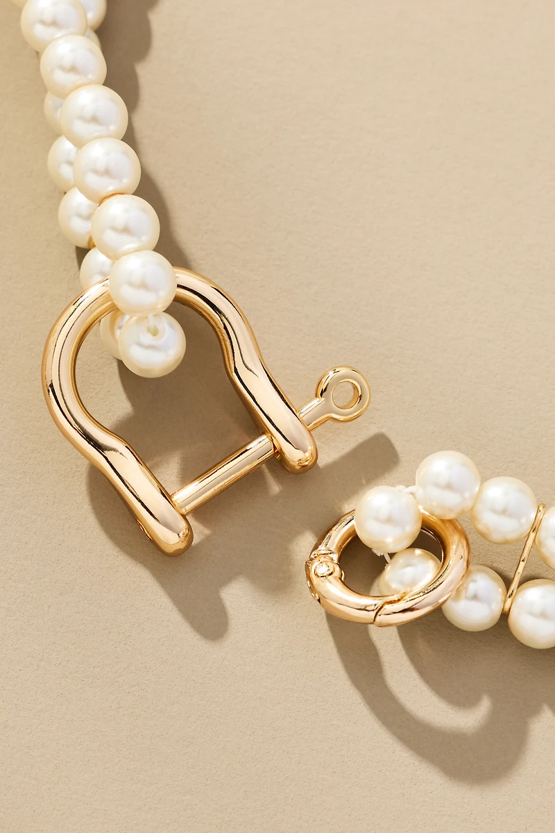 Chunky Link Lock Pearl Necklace