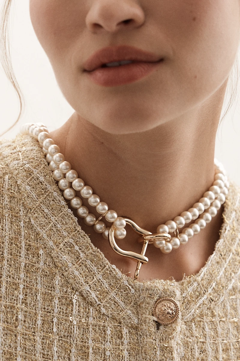 Chunky Link Lock Pearl Necklace