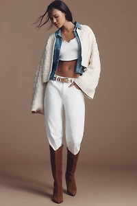 By Anthropologie Crop Cable-Knit Cardigan Sweater