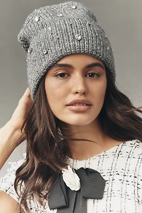 Flat White Rhinestone Beanie