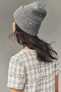 Flat White Rhinestone Beanie