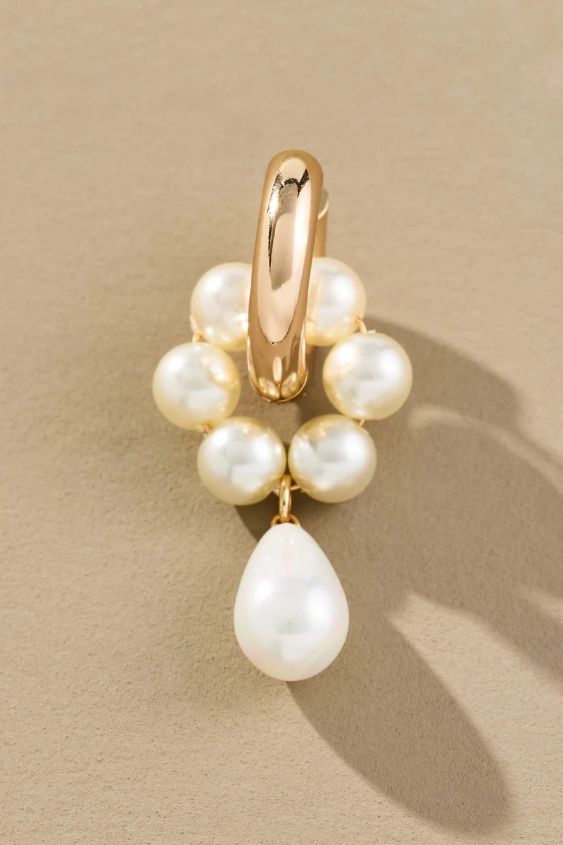 Multi Pearl Huggie Hoop Earrings
