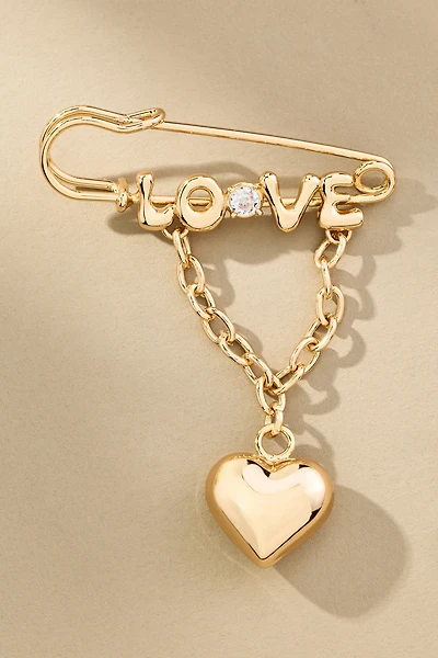 Safety Pin Heart Charm Brooch