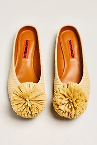 SIMONMILLER Pom Woven Raffia Flats