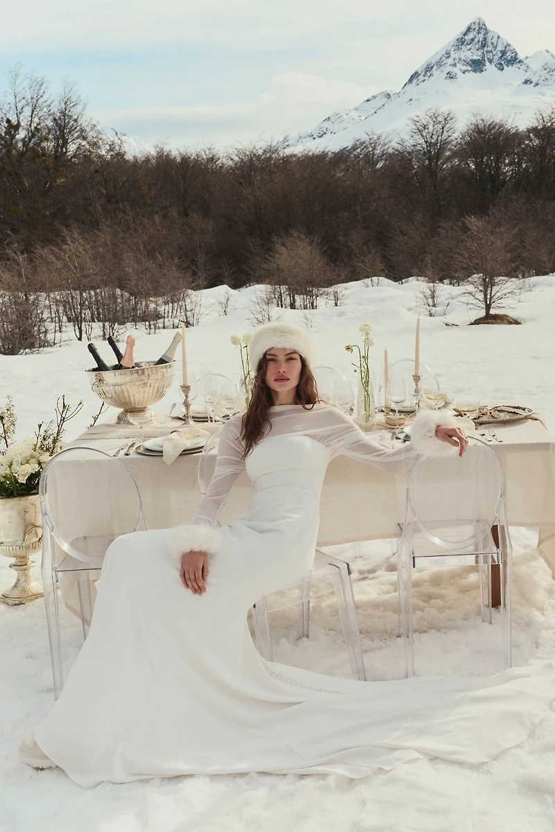 Watters Apple Long-Sleeve Wedding Gown