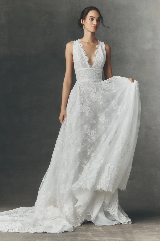 RISH Vayda V-Neck Lace A-Line Wedding Gown | Hawthorn Mall RISH Vayda V-Neck Lace A-Line Wedding Gown | Hawthorn Mall