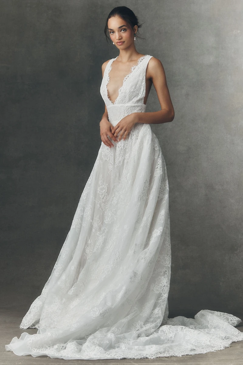 RISH Vayda V-Neck Lace A-Line Wedding Gown